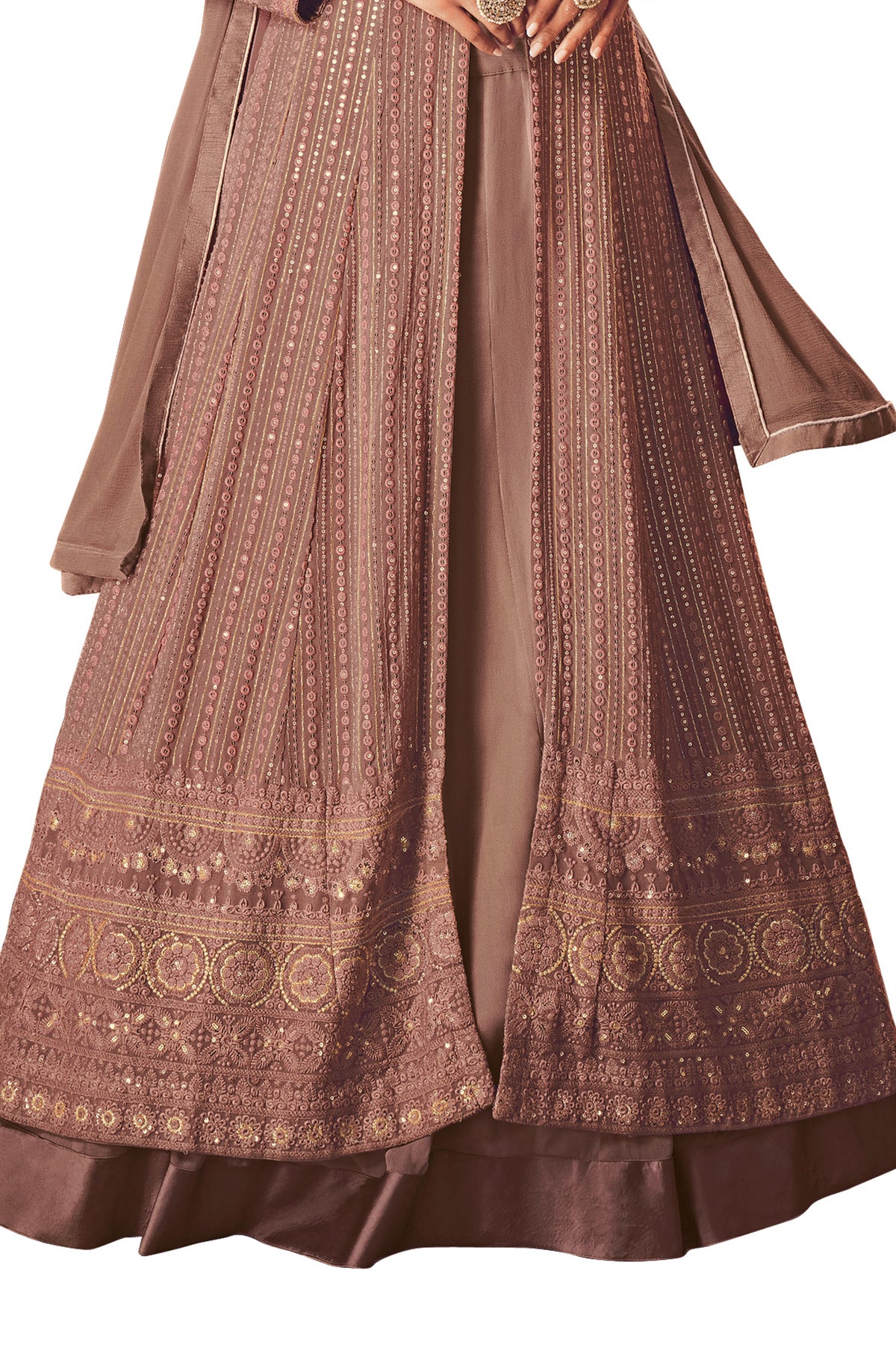 Shafnufab Women's Georgette Semi Stitched Pakistani Salwar Suit ( SF171347 _ Beige _ Free Size)