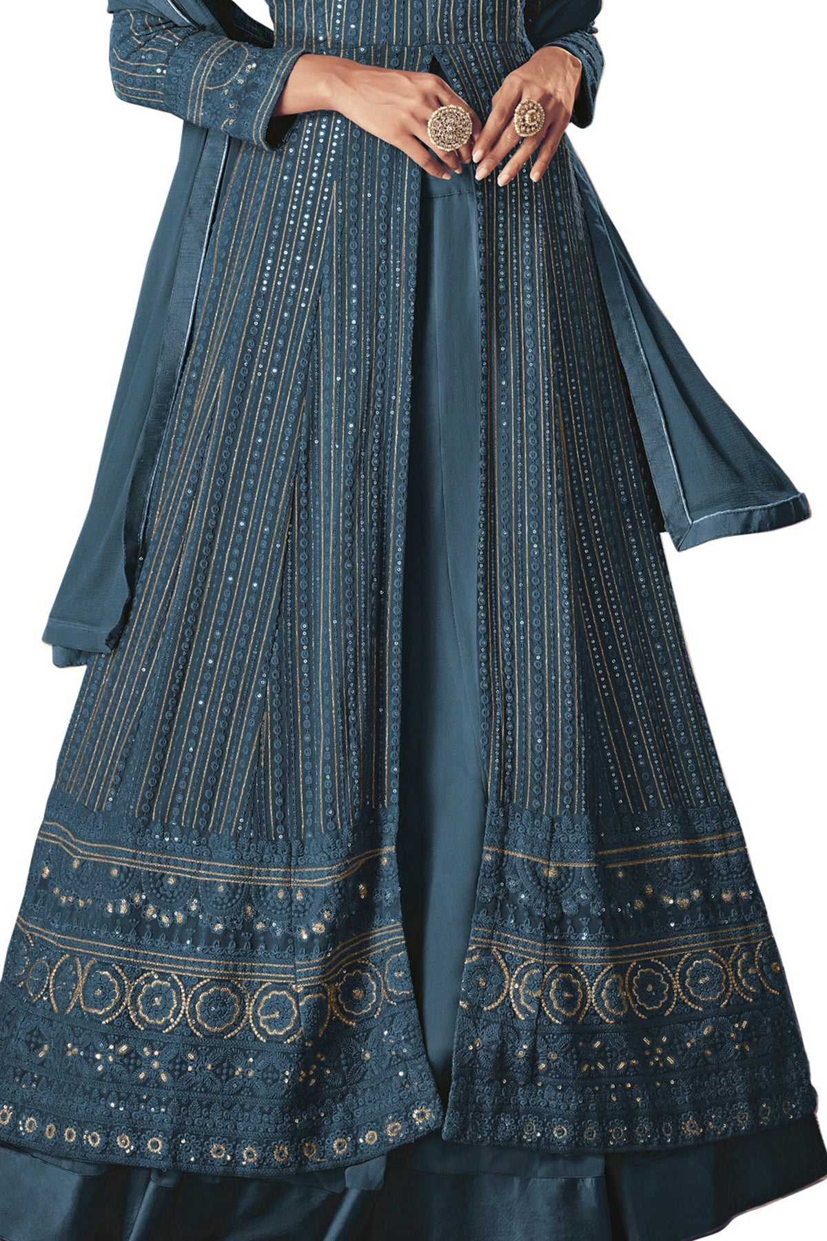 Shafnufab Women's Georgette Semi Stitched Pakistani Salwar Suit ( SF171348 _ Blue _ Free Size)