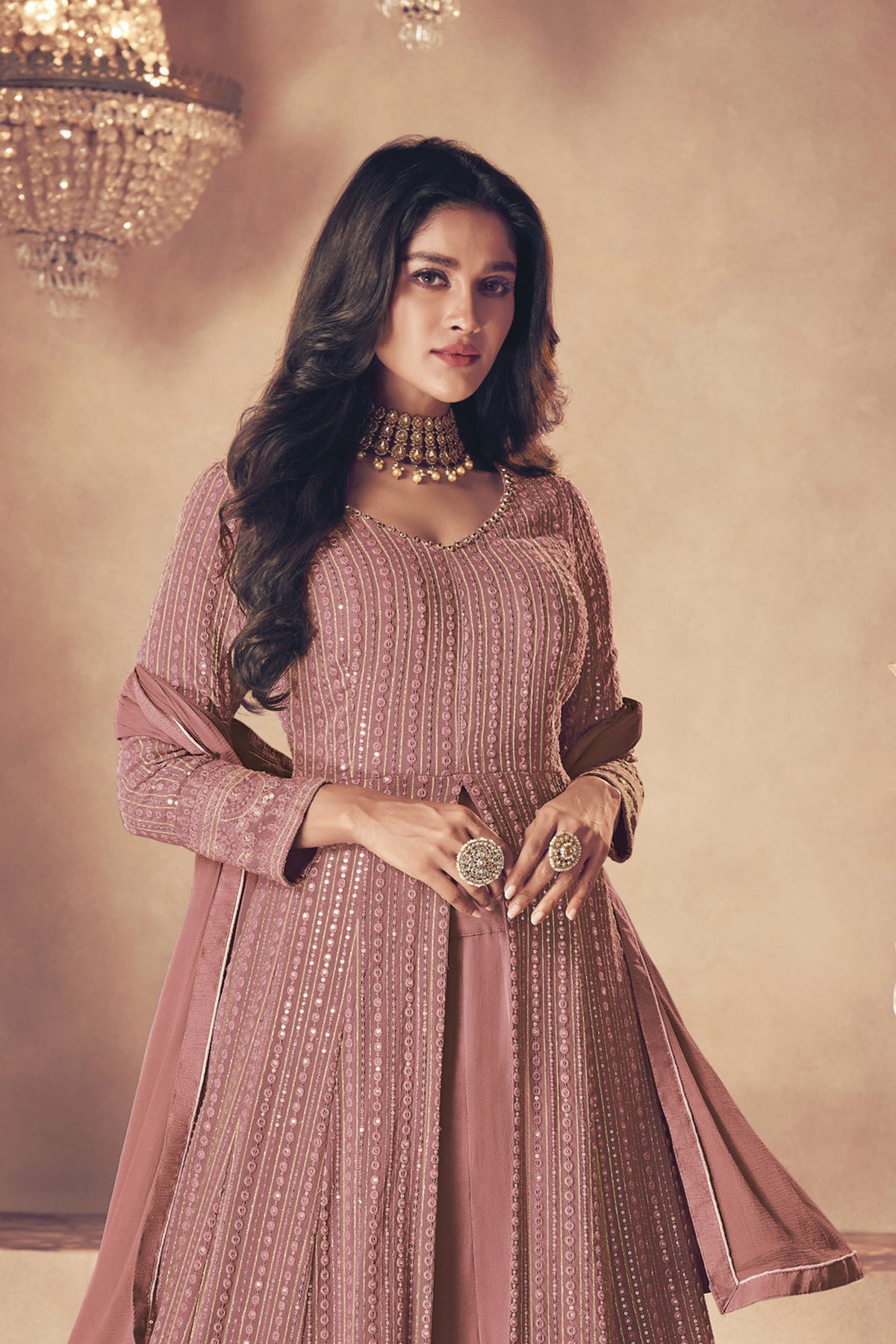 Shafnufab Women's Georgette Semi Stitched Pakistani Salwar Suit ( SF171351 _ Pink _ Free Size)