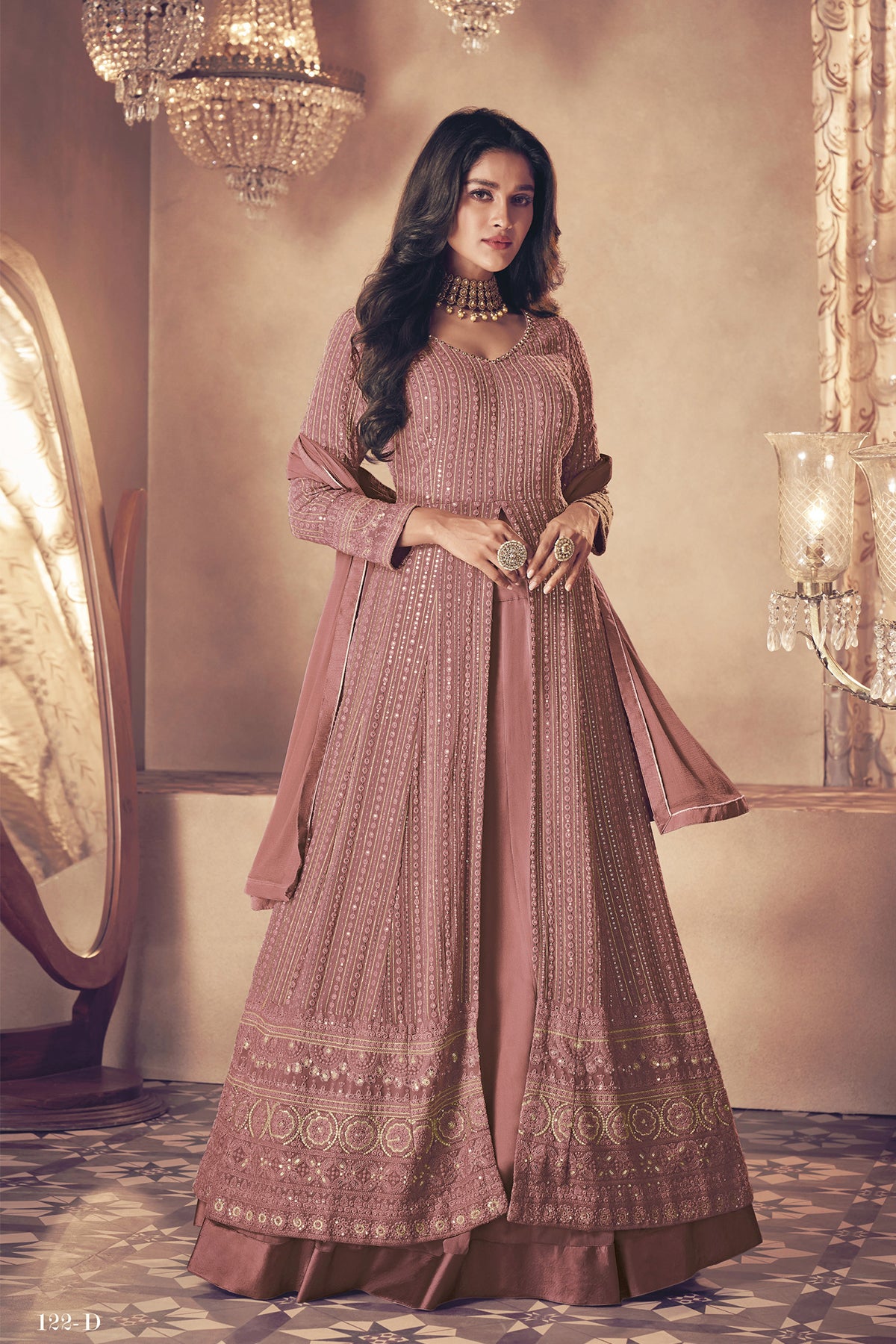 Shafnufab Women's Georgette Semi Stitched Pakistani Salwar Suit ( SF171351 _ Pink _ Free Size)