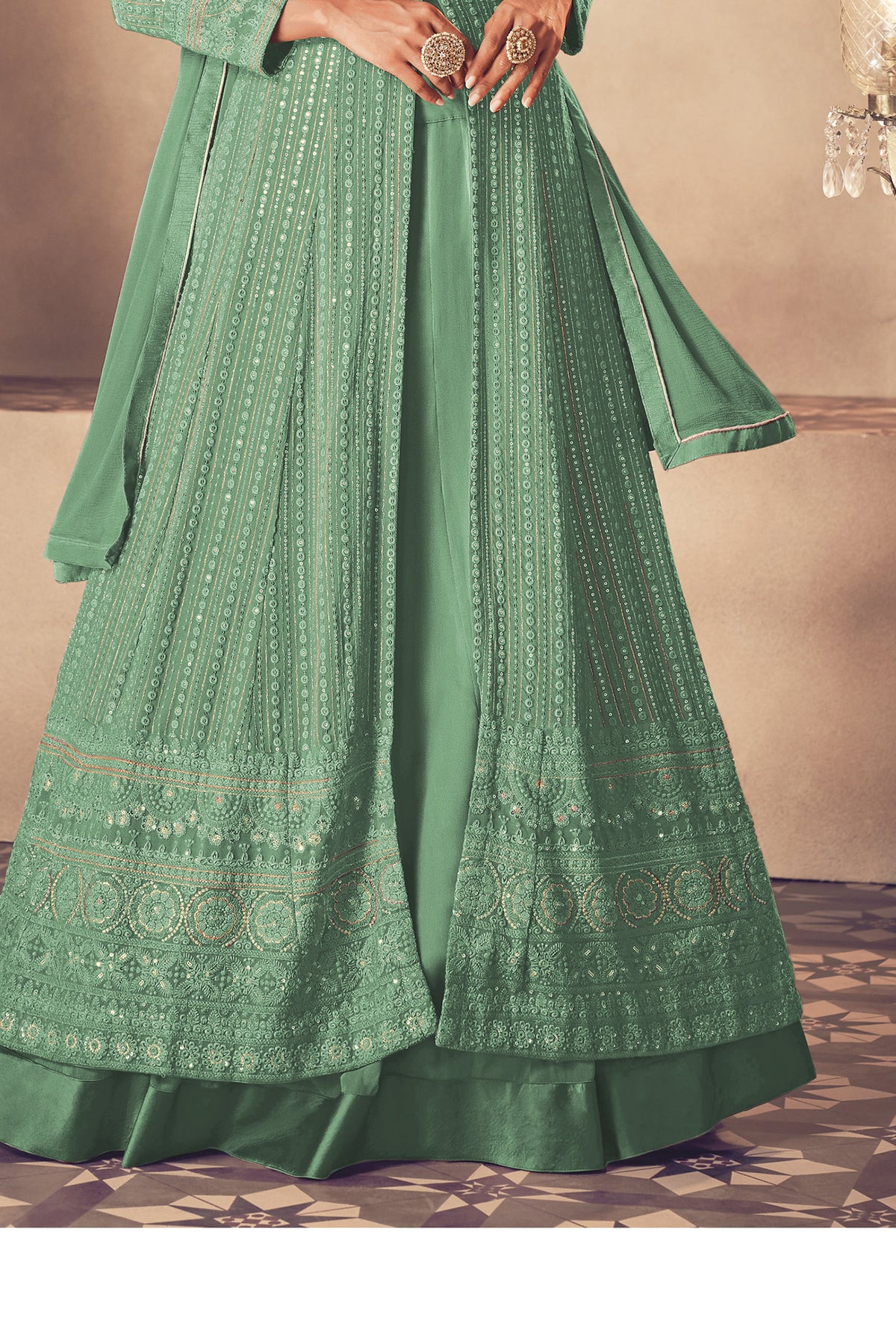 Shafnufab Women's Georgette Semi Stitched Pakistani Salwar Suit ( SF171352 _ Green _ Free Size)
