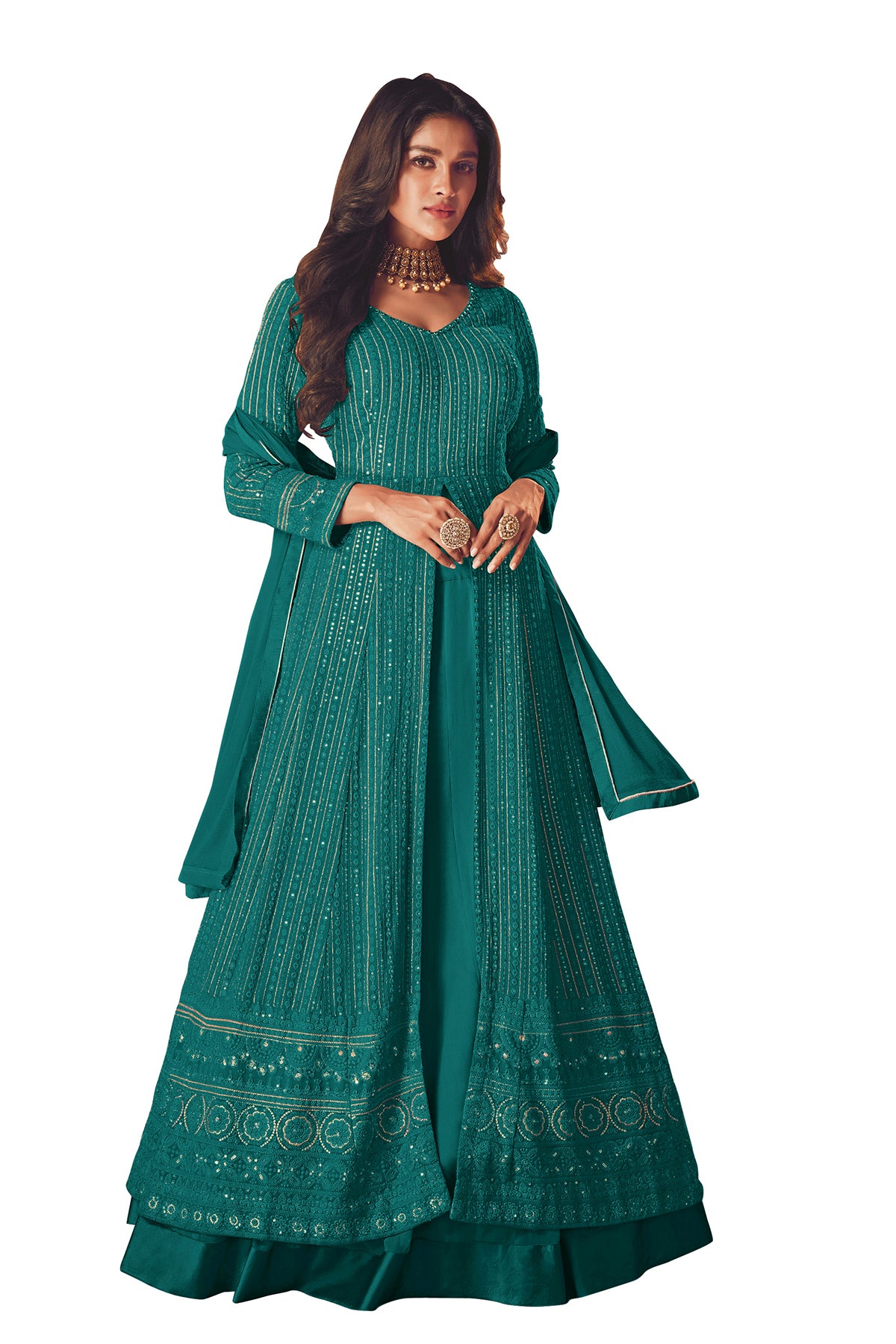 Shafnufab Women's Georgette Semi Stitched Pakistani Salwar Suit ( SF171366 _ Light Blue _ Free Size)