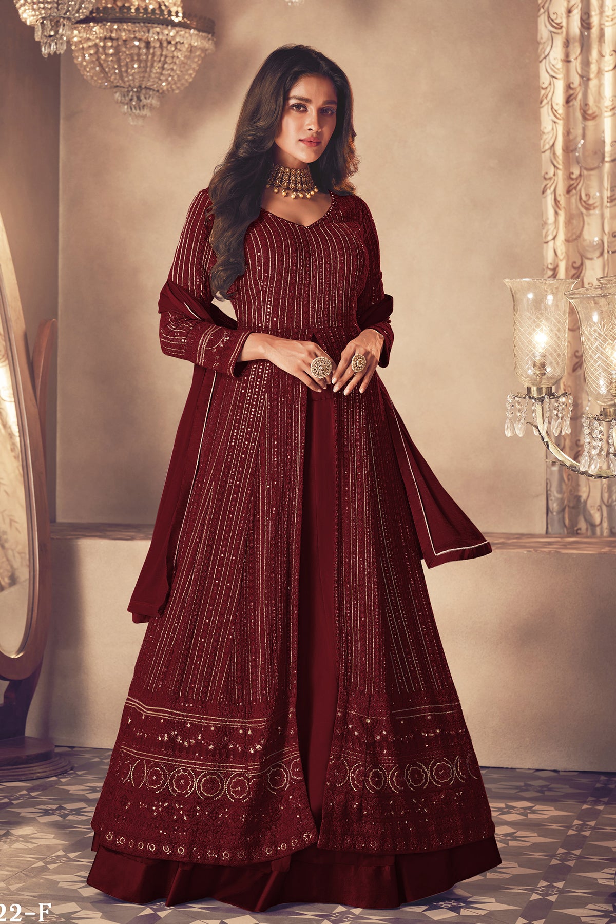 Shafnufab Women's Georgette Semi Stitched Pakistani Salwar Suit ( SF171367 _ Maroon _ Free Size)