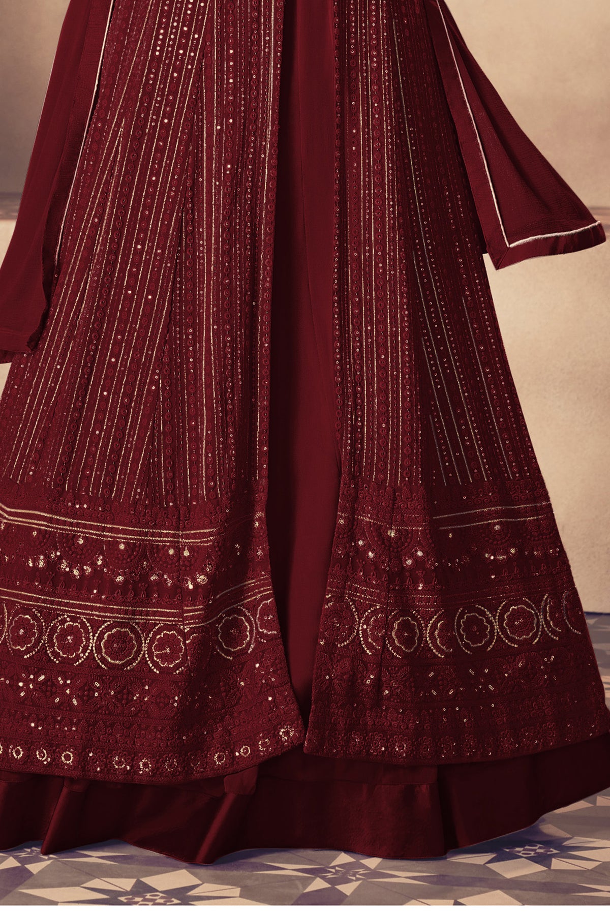 Shafnufab Women's Georgette Semi Stitched Pakistani Salwar Suit ( SF171367 _ Maroon _ Free Size)