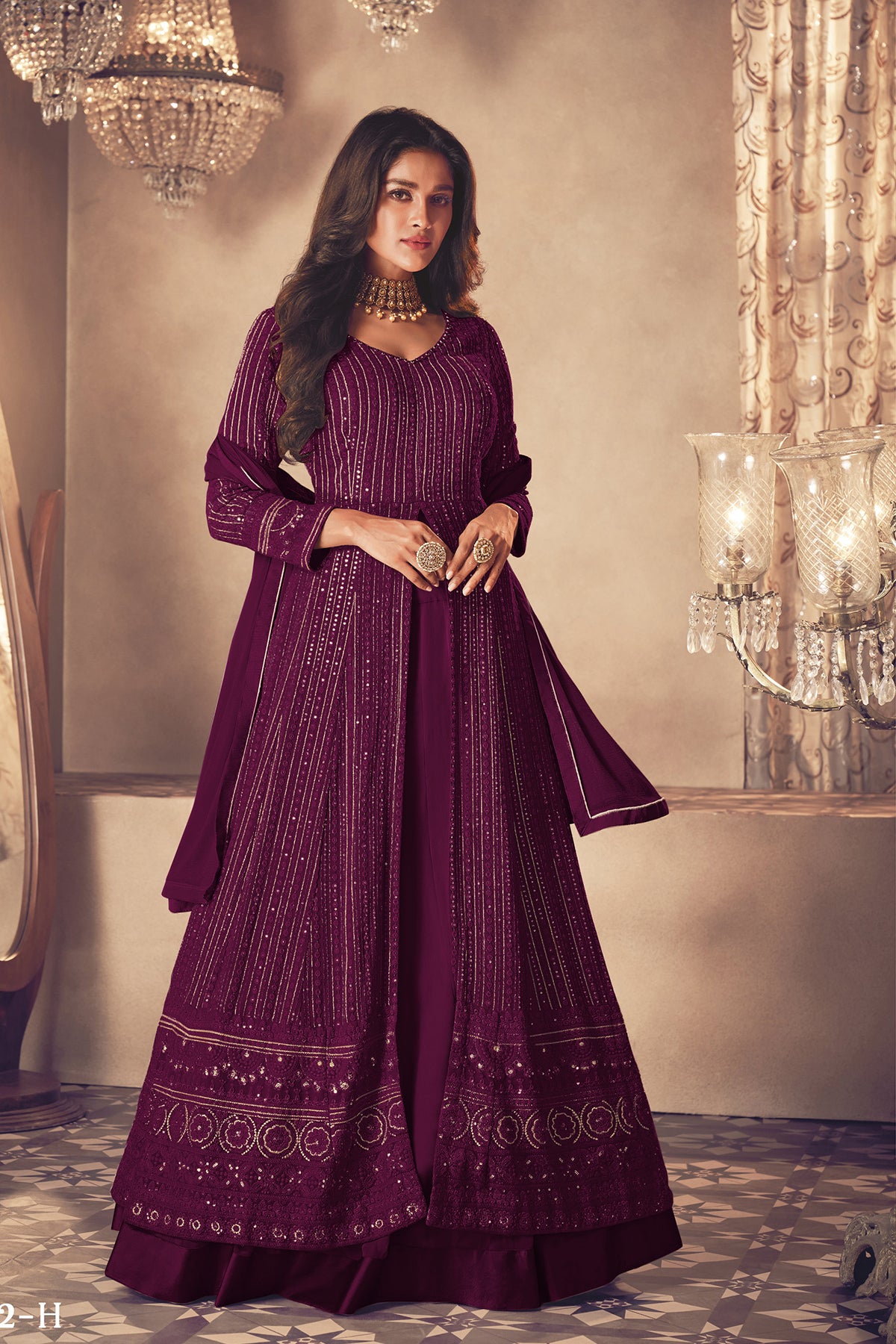 Shafnufab Women's Georgette Semi Stitched Pakistani Salwar Suit ( SF171369 _ Purple _ Free Size)