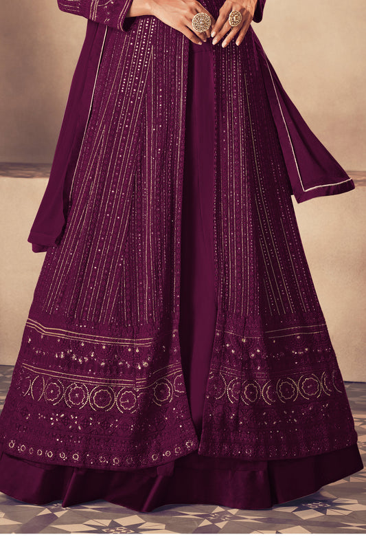 Shafnufab Women's Georgette Semi Stitched Pakistani Salwar Suit ( SF171369 _ Purple _ Free Size)