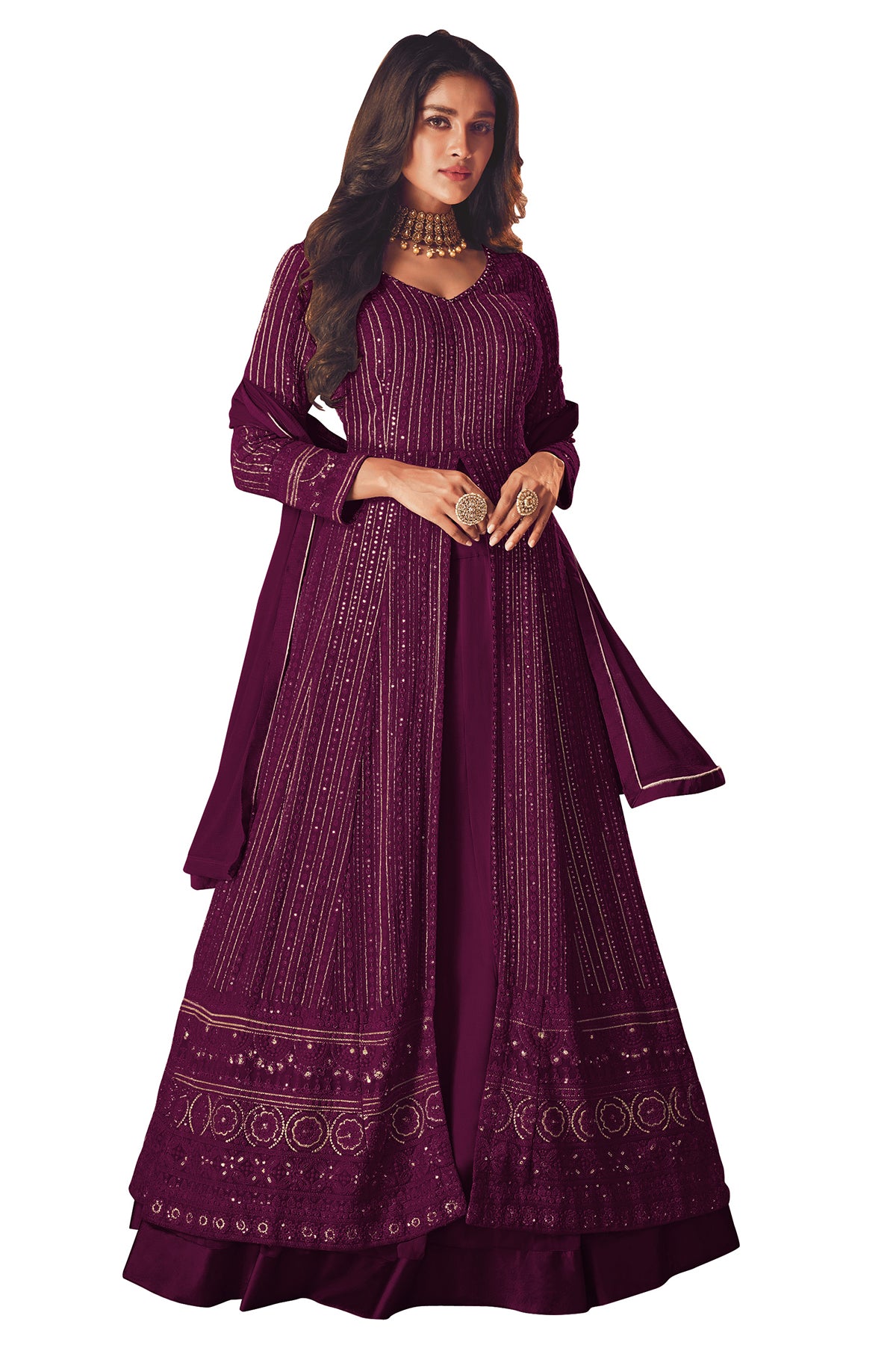 Shafnufab Women's Georgette Semi Stitched Pakistani Salwar Suit ( SF171369 _ Purple _ Free Size)