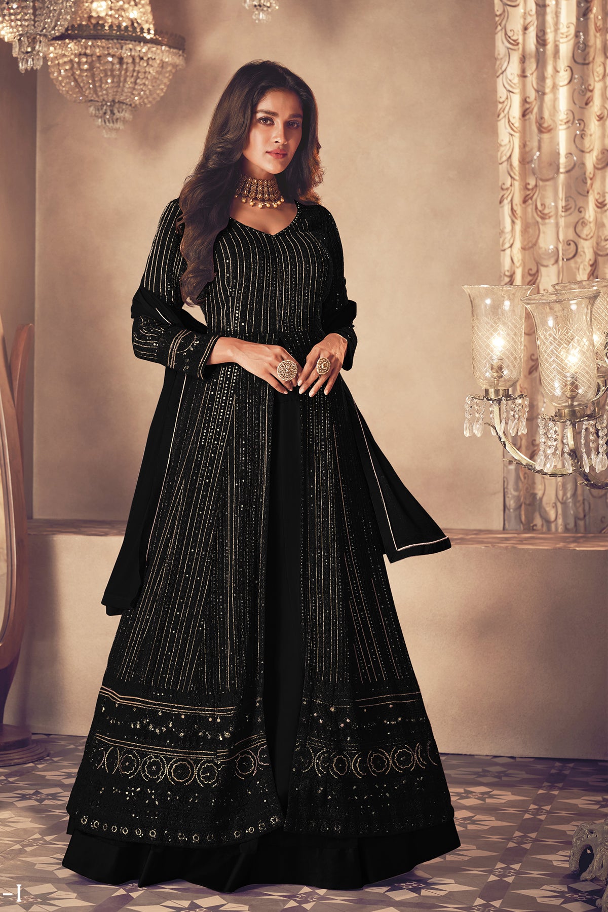 Shafnufab Women's Georgette Semi Stitched Pakistani Salwar Suit ( SF171370 _ Black _ Free Size)