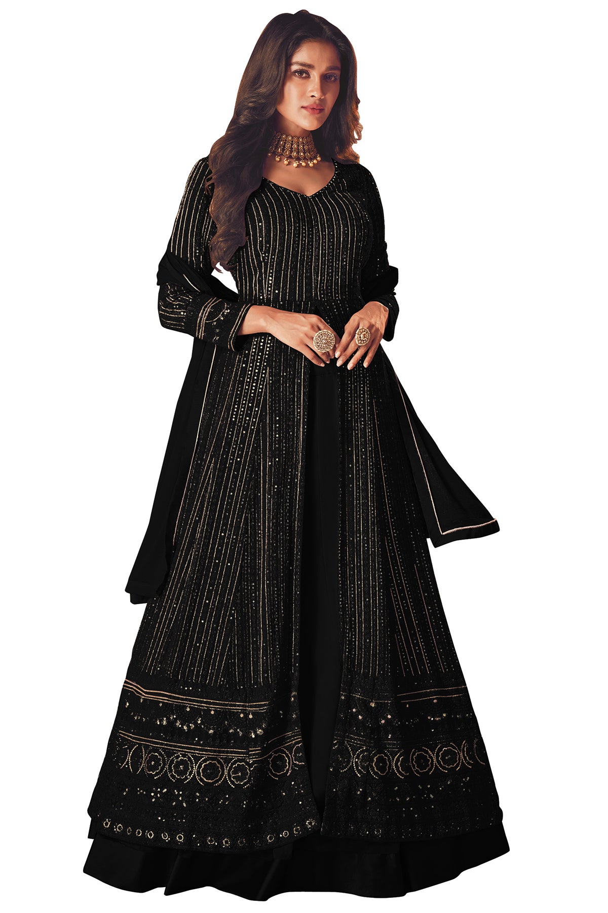Shafnufab Women's Georgette Semi Stitched Pakistani Salwar Suit ( SF171370 _ Black _ Free Size)