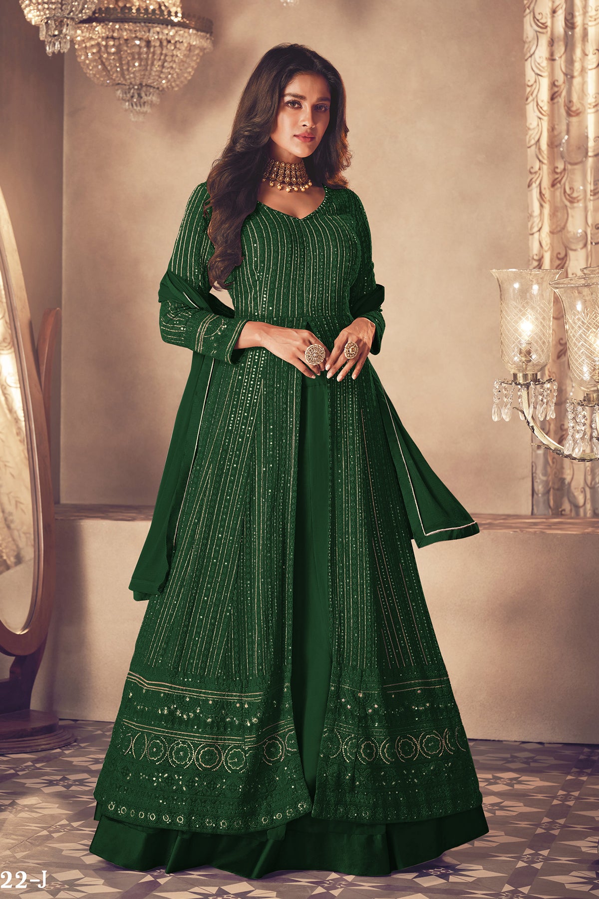 Shafnufab Women's Georgette Semi Stitched Pakistani Salwar Suit ( SF171371 _ Dark Green _ Free Size)