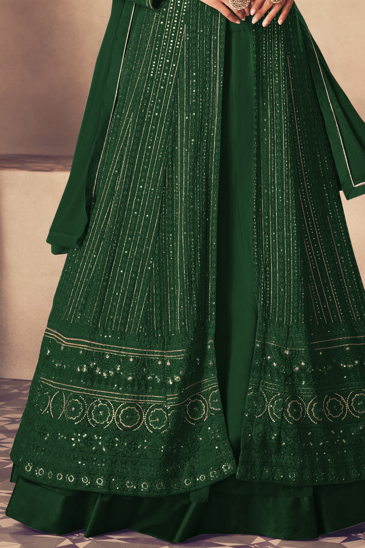 Shafnufab Women's Georgette Semi Stitched Pakistani Salwar Suit ( SF171371 _ Dark Green _ Free Size)