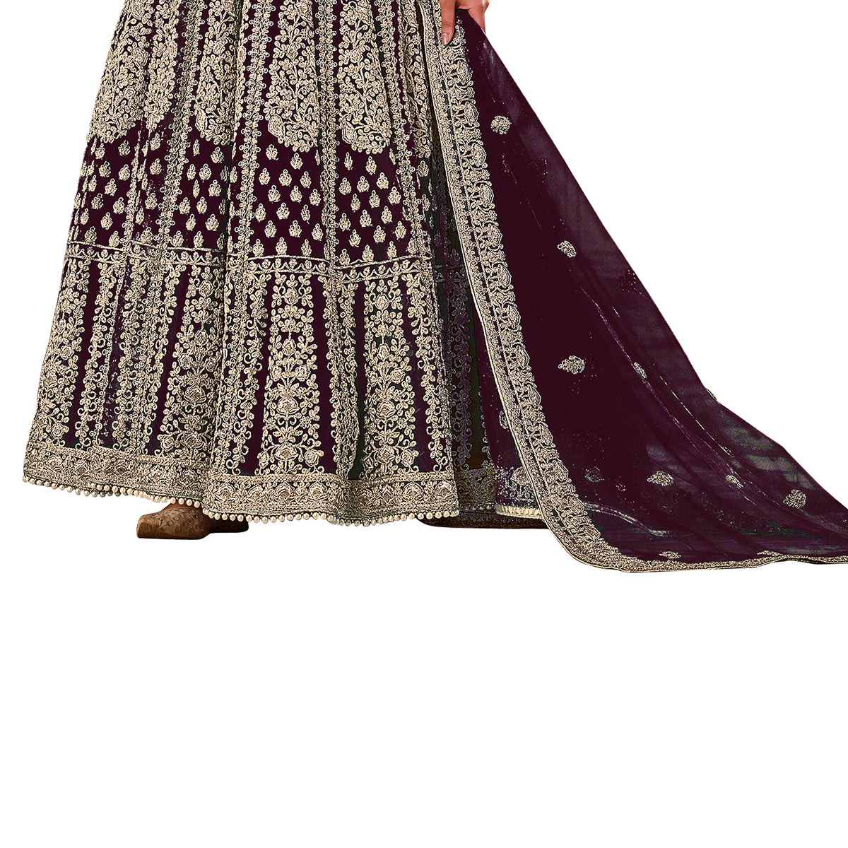 Shafnufab Women's Net Semi-Stitched Pakistani Suit For Wedding ( SF171612 _ Brown _ Free Size)