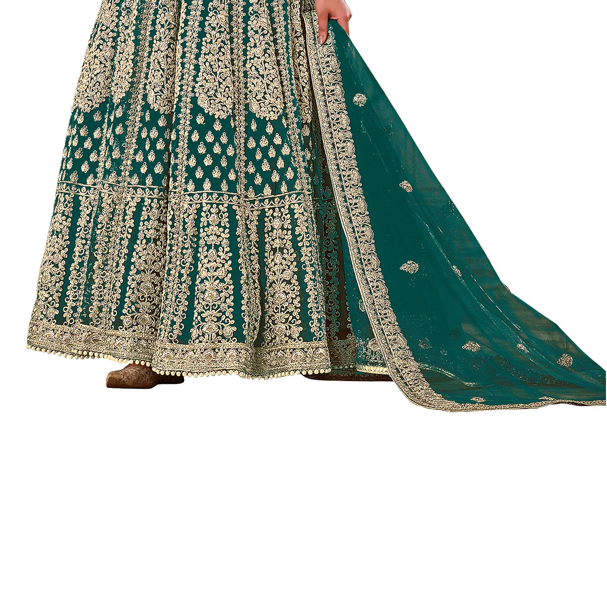Shafnufab Women's Net Semi-Stitched Pakistani Suit For Wedding ( SF171613 _ Green _ Free Size)