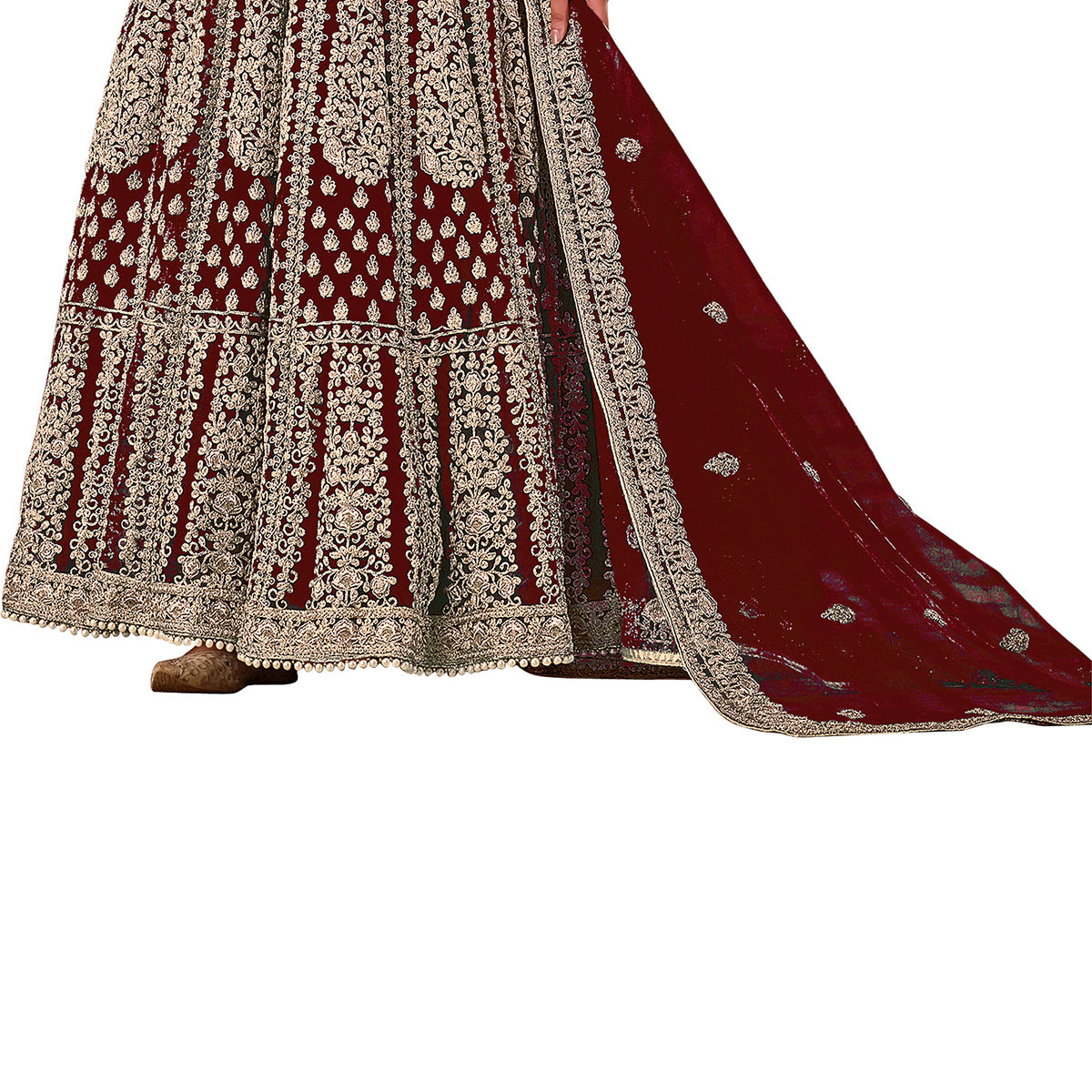 Shafnufab Women's Net Semi-Stitched Pakistani Suit For Wedding ( SF171614 _ Maroon _ Free Size)