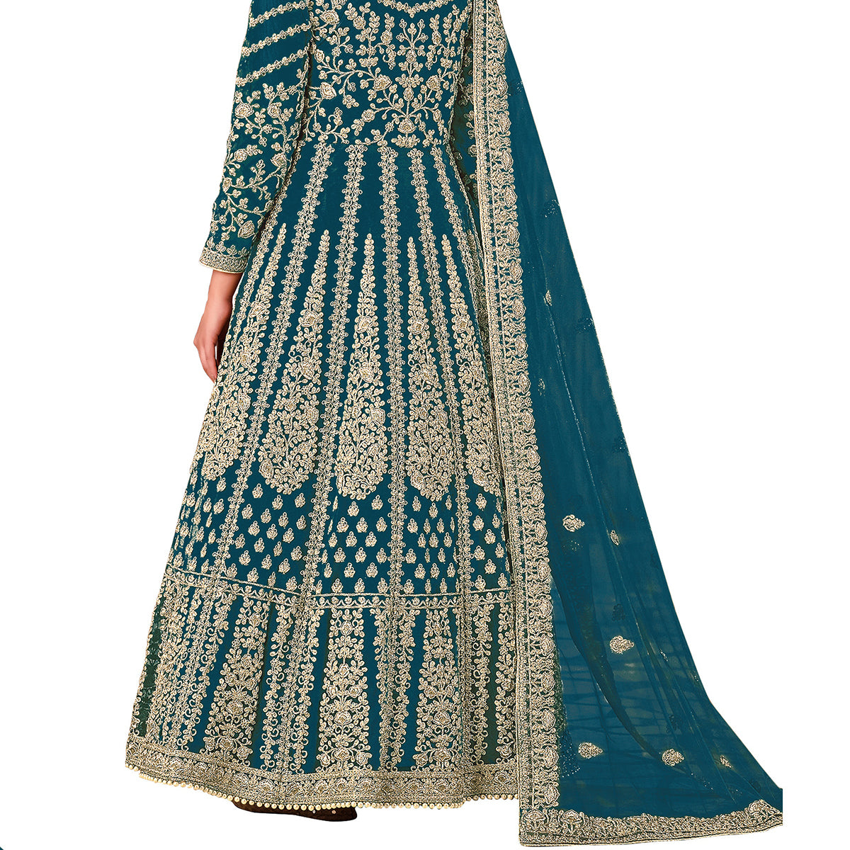 Shafnufab Women's Net Semi-Stitched Pakistani Suit For Wedding ( SF171615 _ Tourquise _ Free Size)