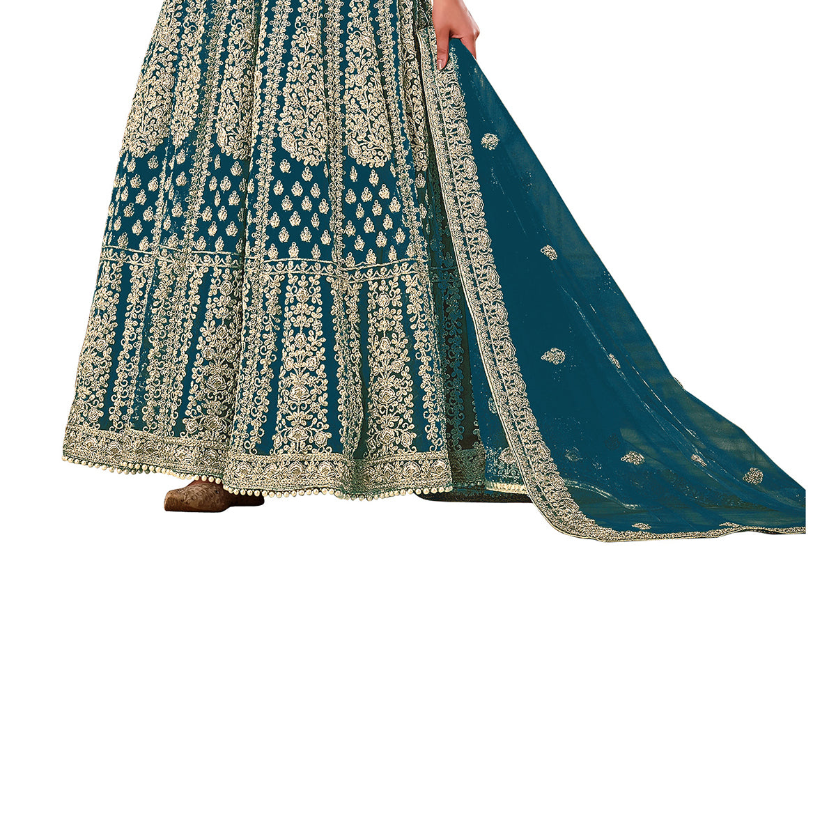 Shafnufab Women's Net Semi-Stitched Pakistani Suit For Wedding ( SF171615 _ Tourquise _ Free Size)
