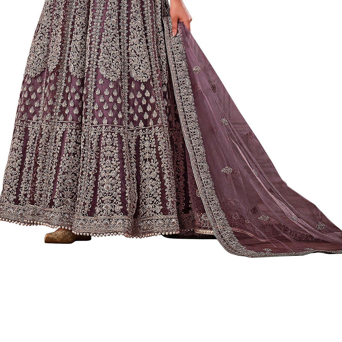 Shafnufab Women's Net Semi-Stitched Pakistani Suit For Wedding ( SF171616 _ Purple _ Free Size)