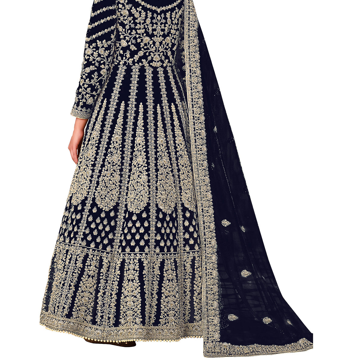 Shafnufab Women's Net Semi-Stitched Pakistani Suit For Wedding ( SF171618 _ Blue _ Free Size)