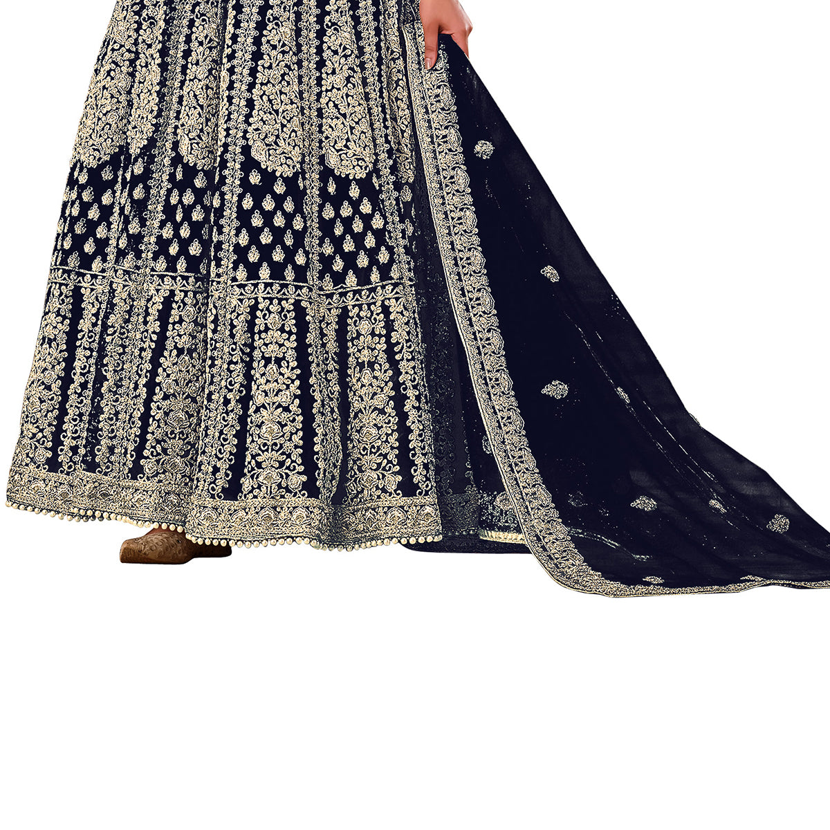 Shafnufab Women's Net Semi-Stitched Pakistani Suit For Wedding ( SF171618 _ Blue _ Free Size)