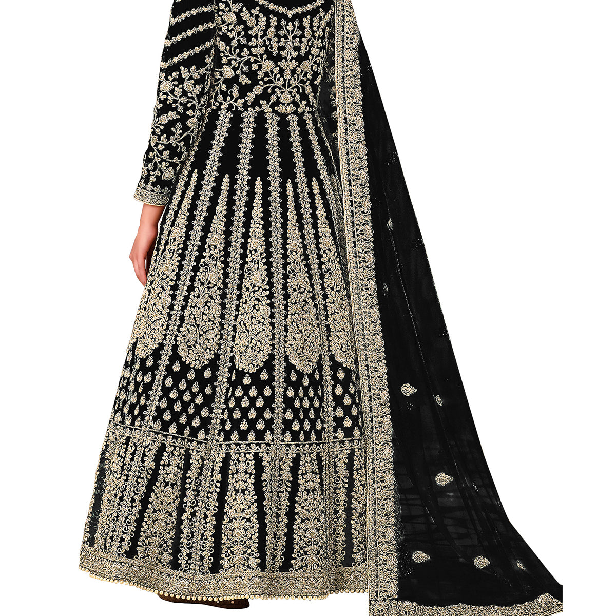 Shafnufab Women's Net Semi-Stitched Pakistani Suit For Wedding ( SF171619 _ Black _ Free Size)