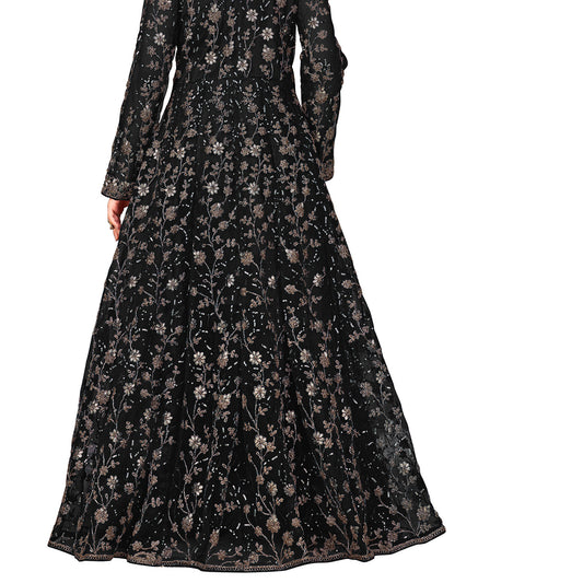 Shafnufab Women's Net Semi-Stitched Pakistani Suit For Wedding ( SF171648 _ Black _ Free Size)