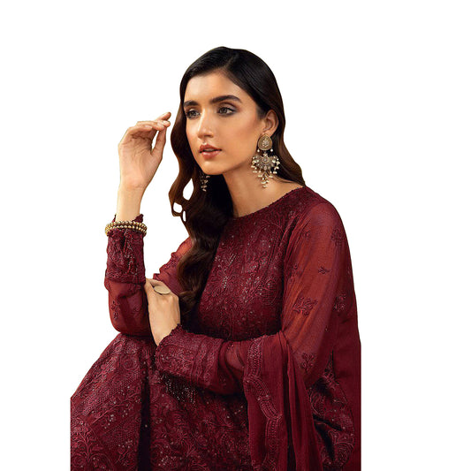 Shafnufab Women's Georgette Semi Stitched Salwar Suit ( SF171688 _ Maroon _ Free Size)
