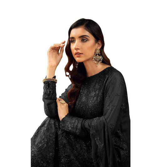 Shafnufab Women's Georgette Semi Stitched Salwar Suit ( SF171689 _ Black _ Free Size)