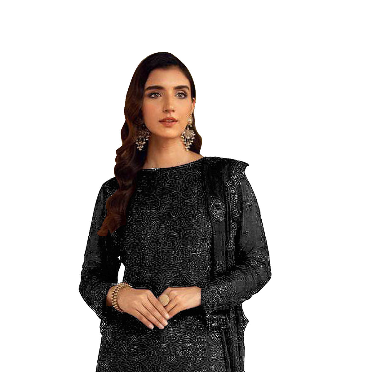 Shafnufab Women's Georgette Semi Stitched Salwar Suit ( SF171689 _ Black _ Free Size)