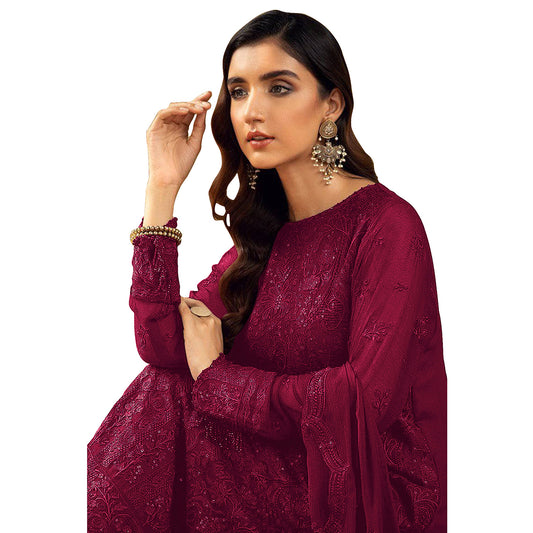 Shafnufab Women's Georgette Semi Stitched Salwar Suit ( SF171690 _ Purple _ Free Size)