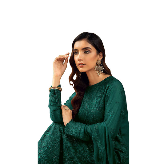Shafnufab Women's Georgette Semi Stitched Salwar Suit ( SF171692 _ Green _ Free Size)