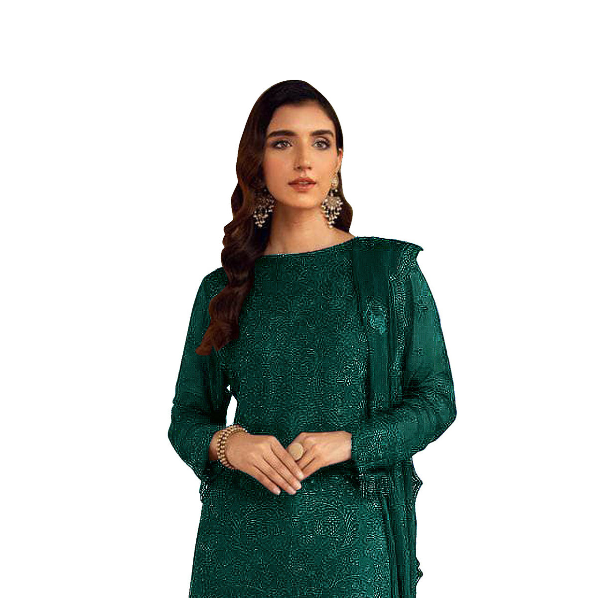 Shafnufab Women's Georgette Semi Stitched Salwar Suit ( SF171692 _ Green _ Free Size)