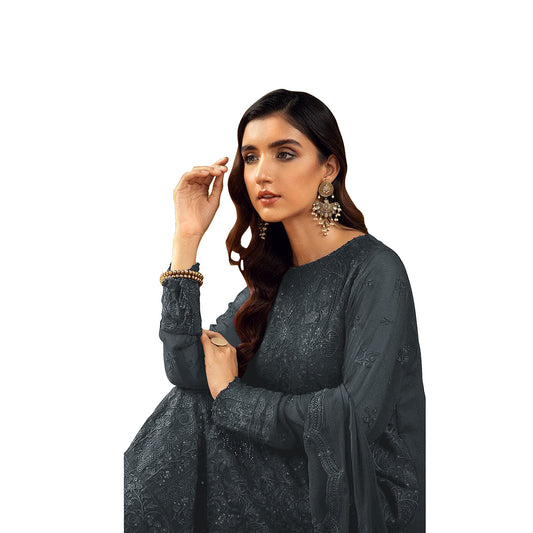 Shafnufab Women's Georgette Semi Stitched Salwar Suit ( SF171693 _ Grey _ Free Size)