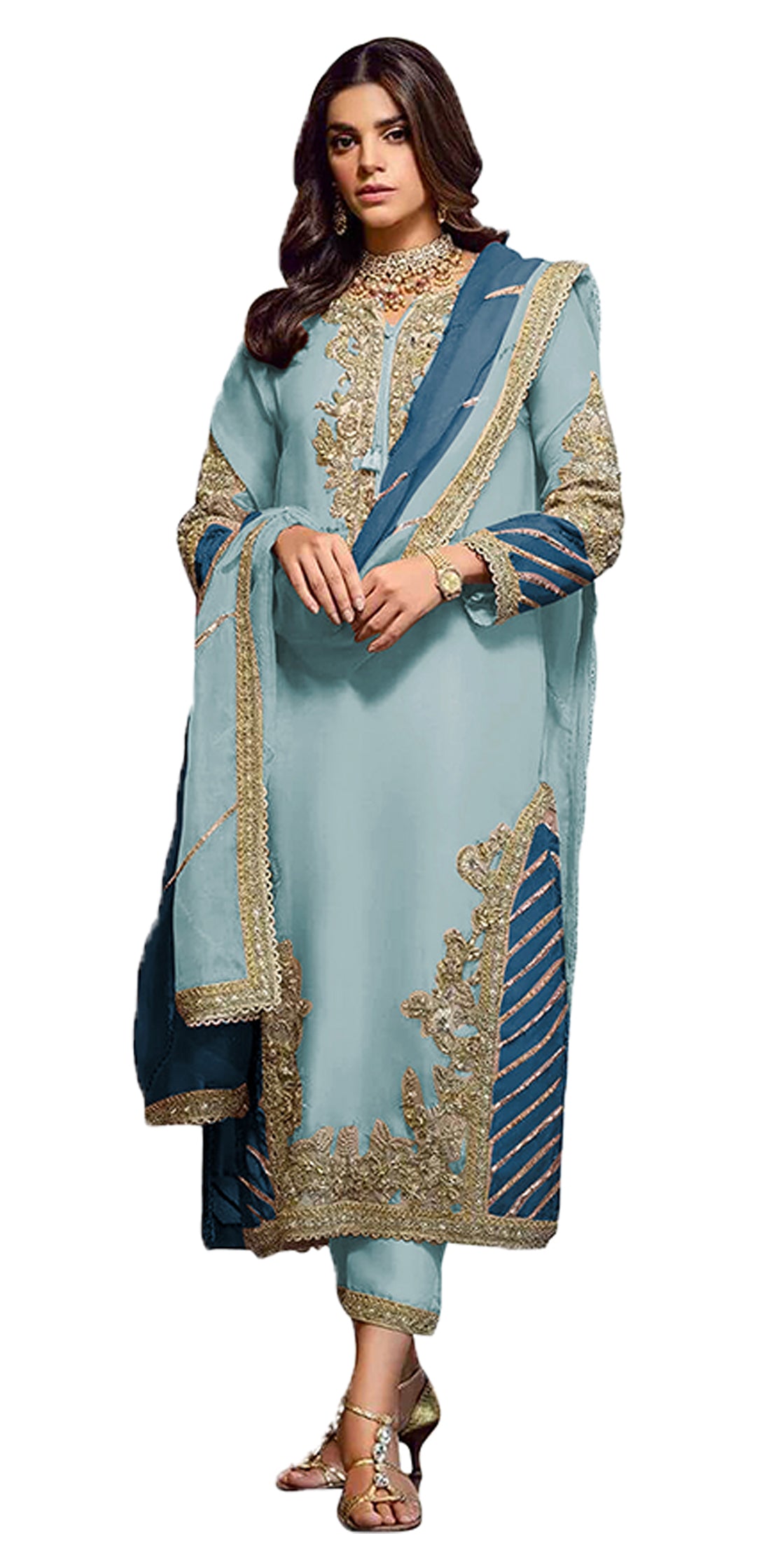 Shafnufab Women's Georgette Semi Stitched Lehenga Choli In Light Blue Colour SF171743