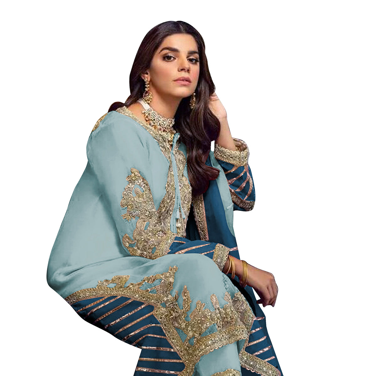 Shafnufab Women's Georgette Semi Stitched Lehenga Choli In Light Blue Colour SF171743