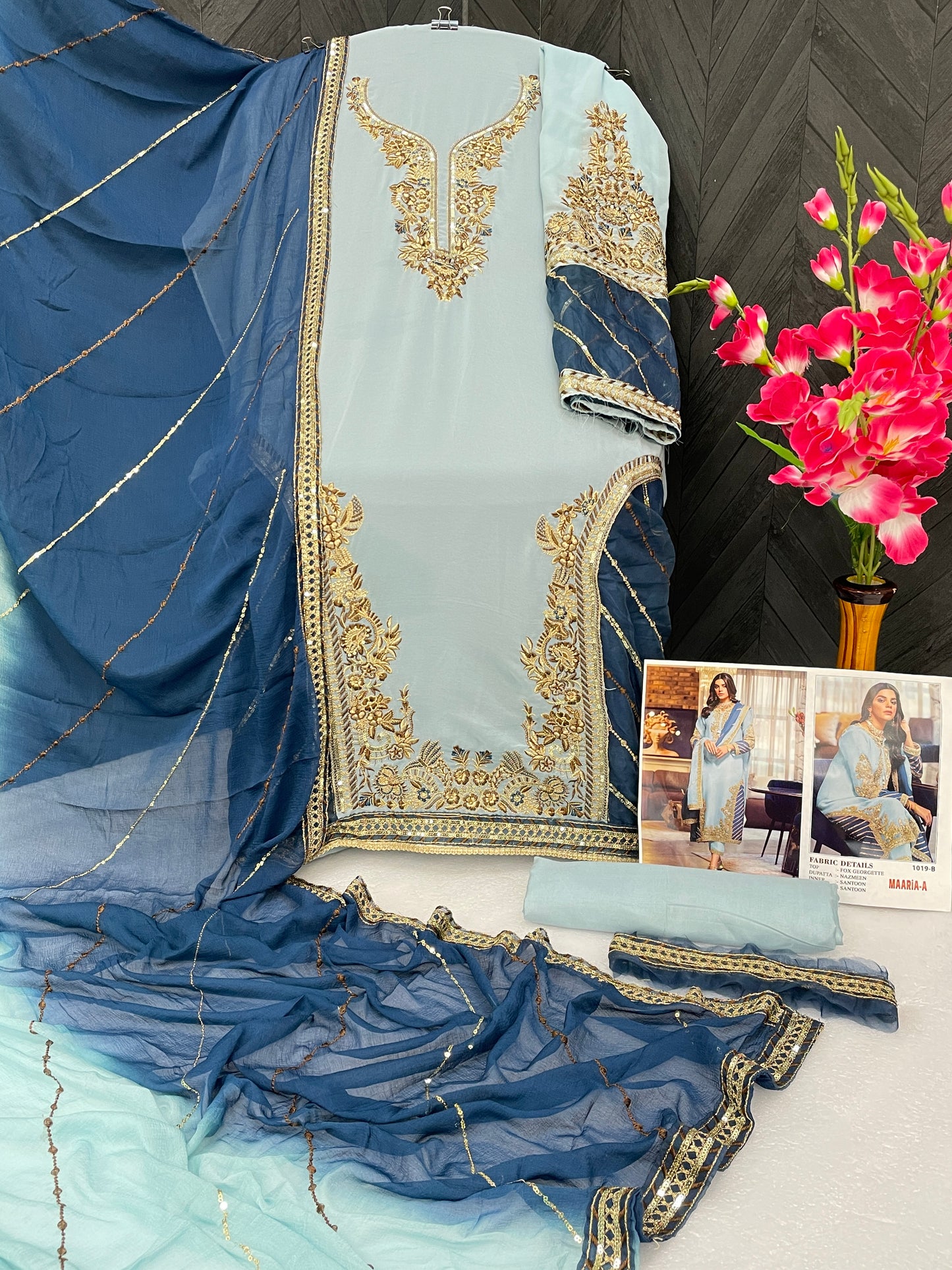 Shafnufab Women's Georgette Semi Stitched Lehenga Choli In Light Blue Colour SF171743