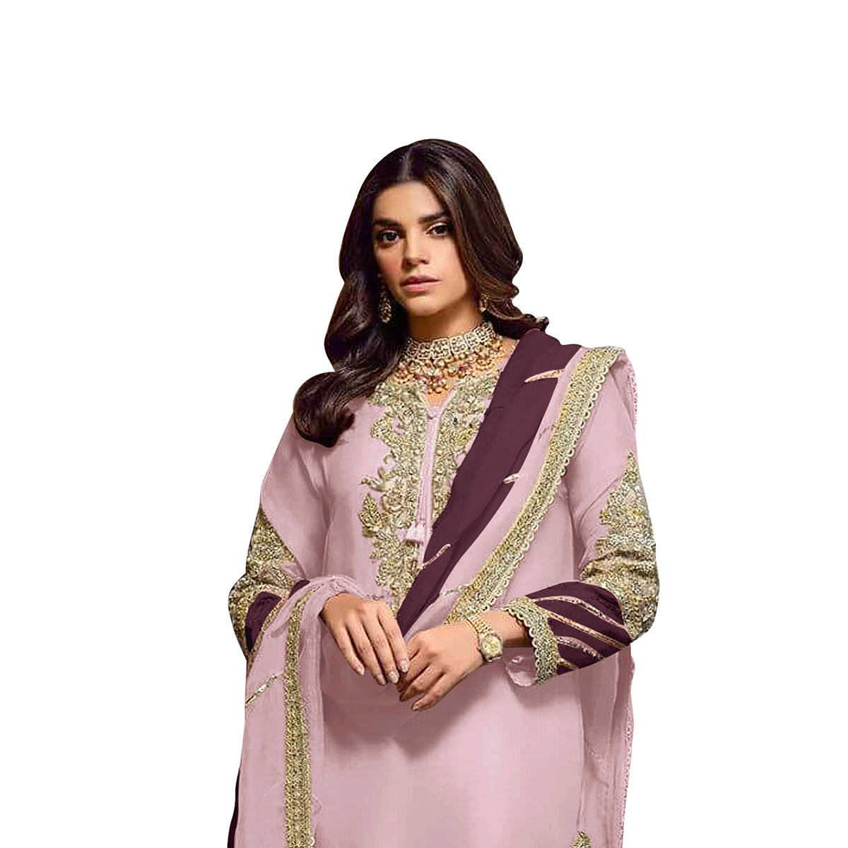 Shafnufab Women's Georgette Semi Stitched Lehenga Choli In Light Purple Colour SF171744