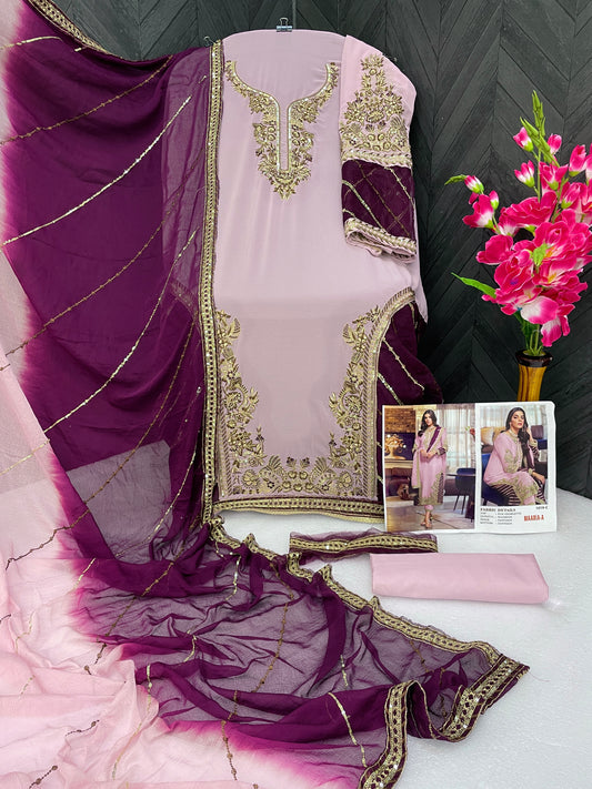 Shafnufab Women's Georgette Semi Stitched Lehenga Choli In Light Purple Colour SF171744