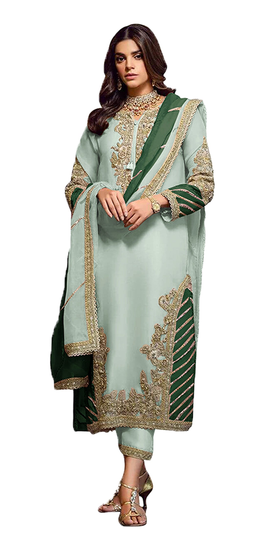 Shafnufab Women's Georgette Semi Stitched Lehenga Choli In Light Green Colour SF171745