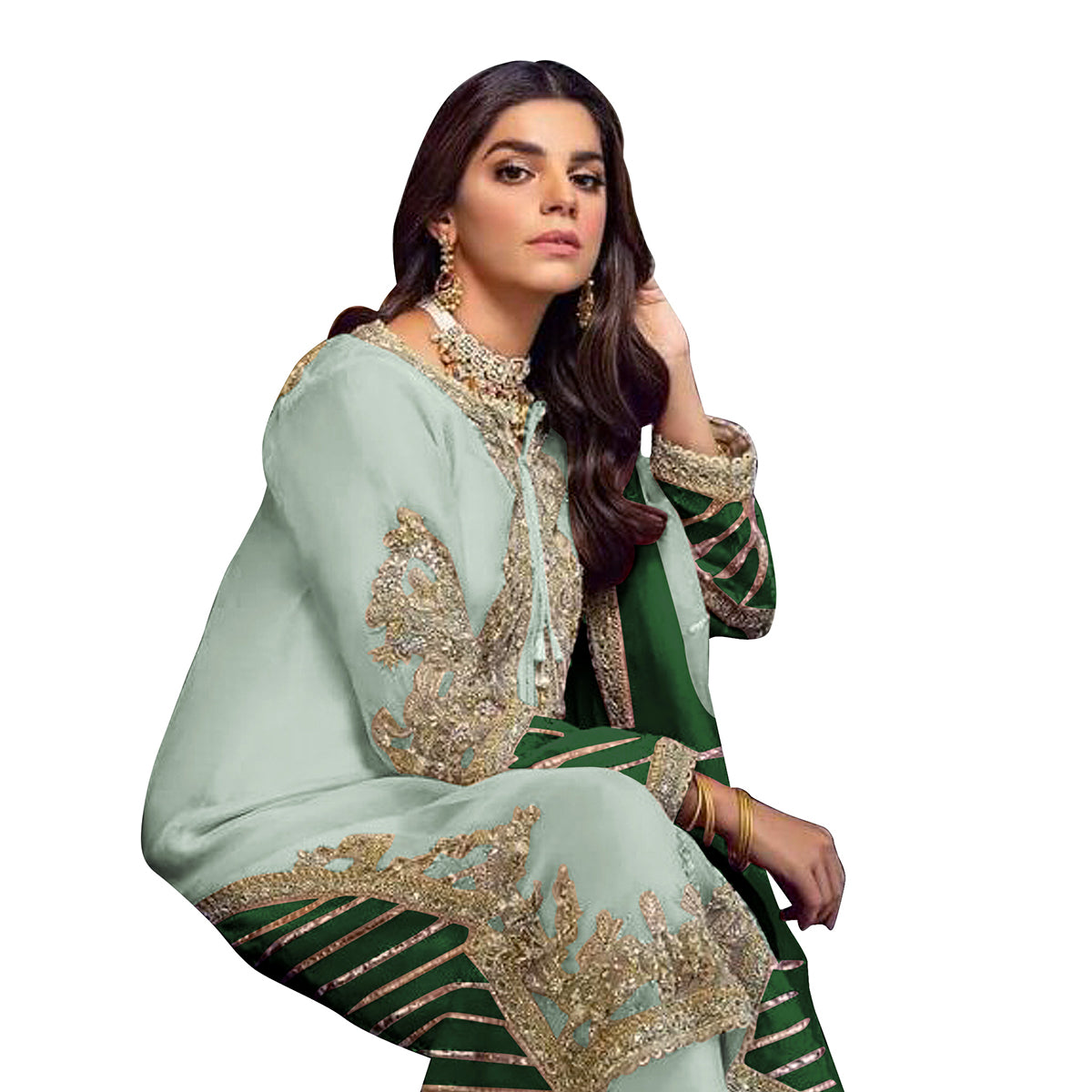 Shafnufab Women's Georgette Semi Stitched Lehenga Choli In Light Green Colour SF171745
