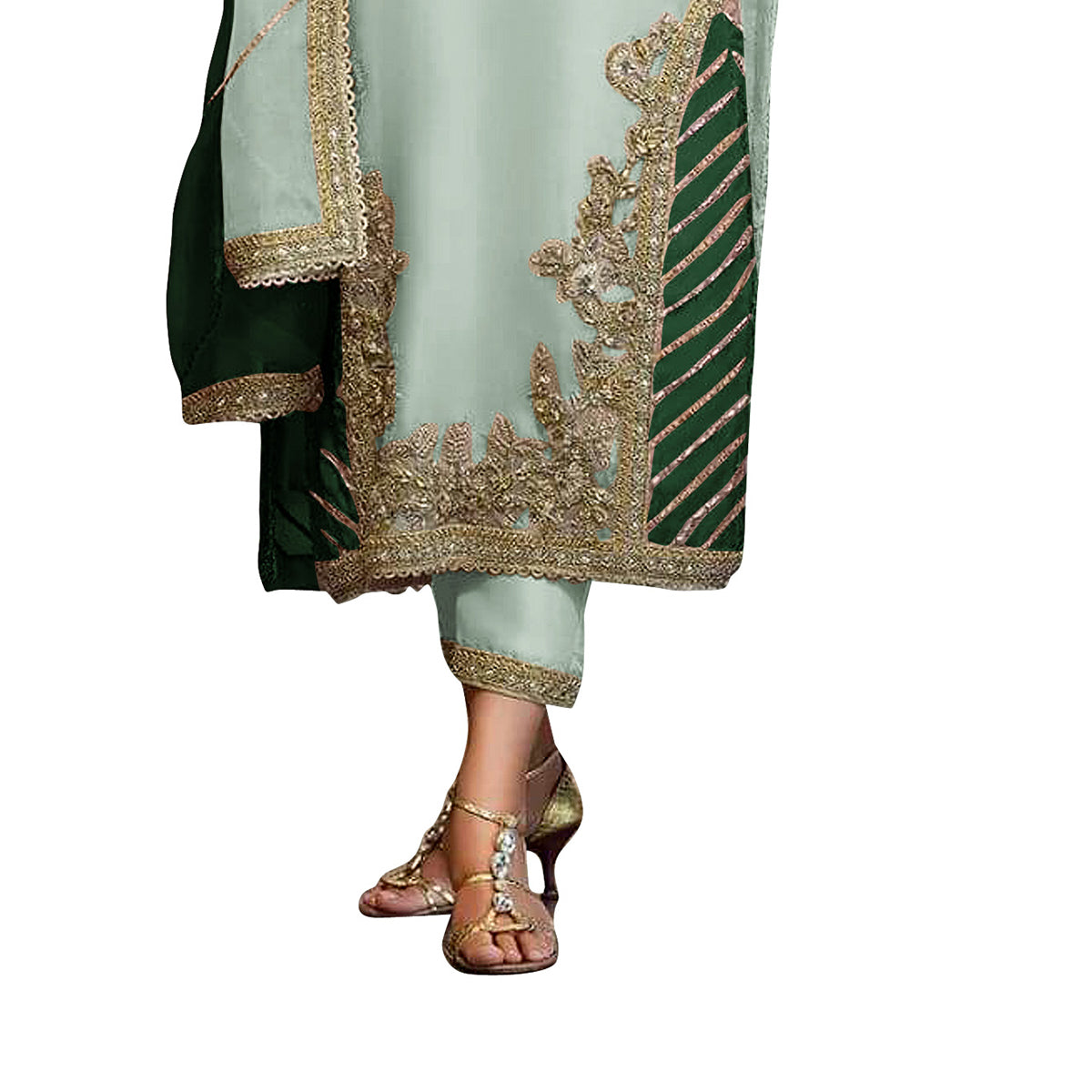 Shafnufab Women's Georgette Semi Stitched Lehenga Choli In Light Green Colour SF171745