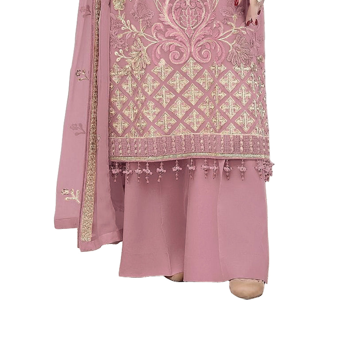 Shafnufab Women's Georgette Semi Stitched Salwar Suit In Pink Colour SF171816