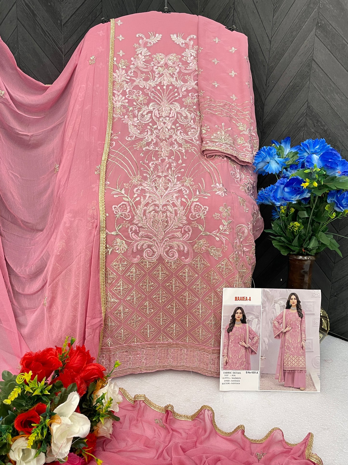 Shafnufab Women's Georgette Semi Stitched Salwar Suit In Pink Colour SF171816