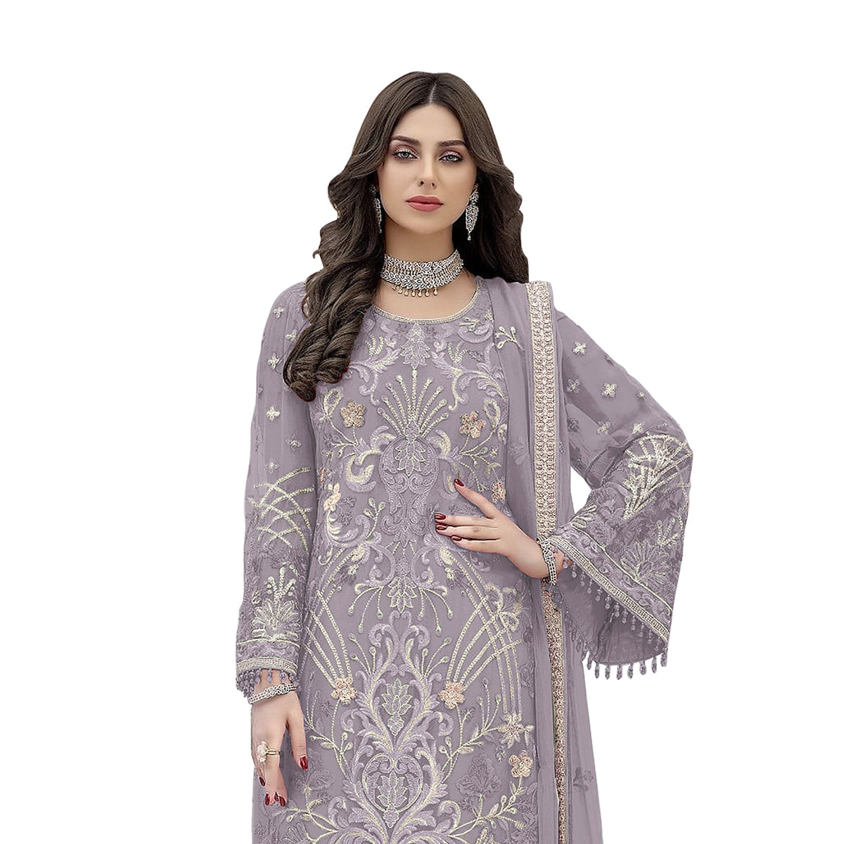 Shafnufab Women's Georgette Semi Stitched Salwar Suit In Purple Colour SF171819