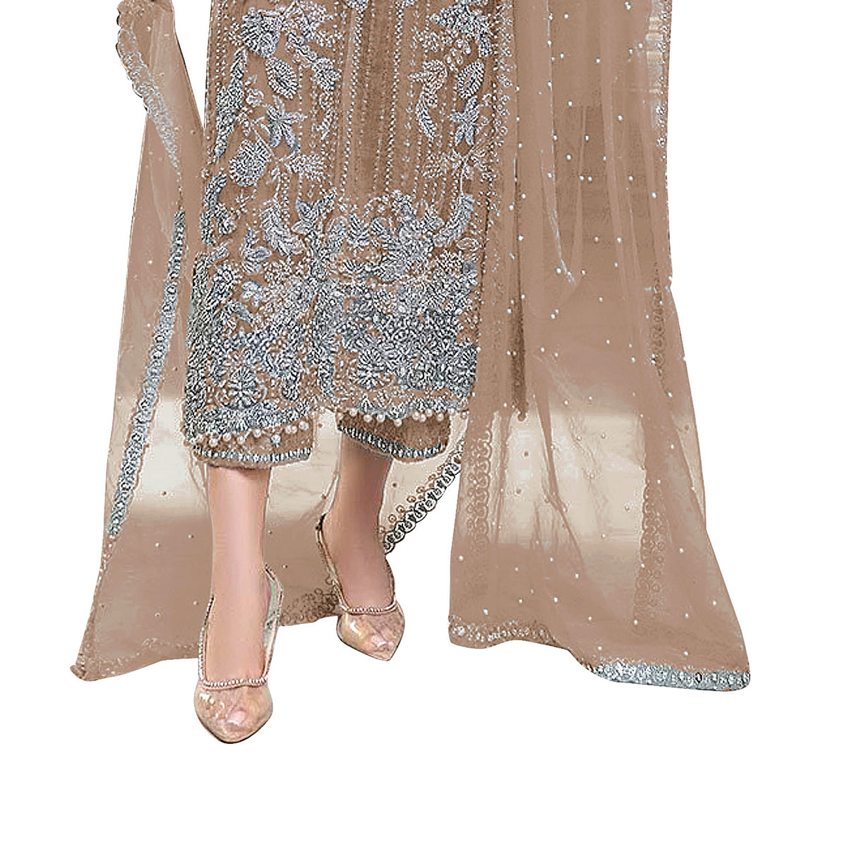 Shafnufab Women's Orgenza Semi Stitched Salwar Suit In Beige Colour SF171823