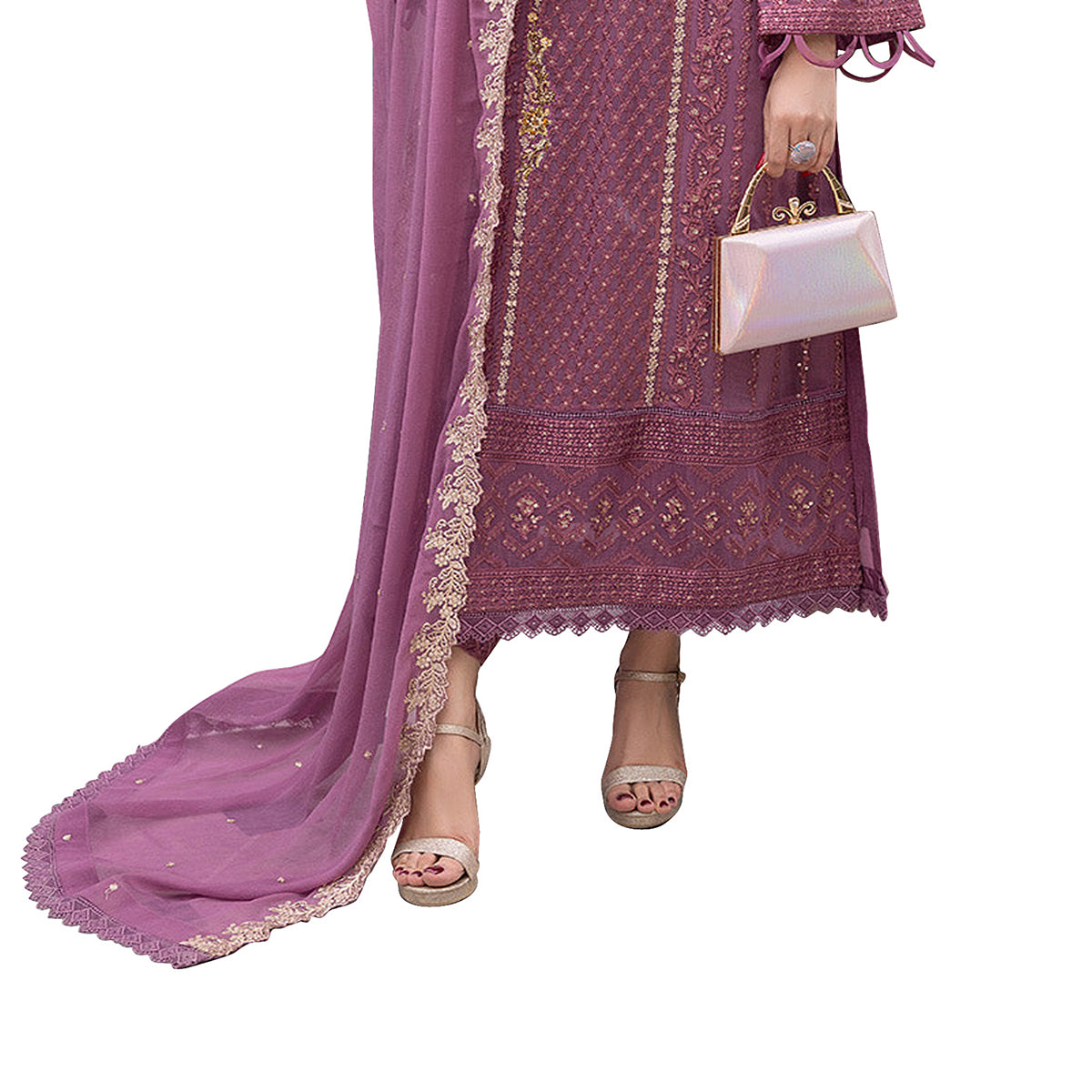 Shafnufab Women's Georgette Semi-Stiched Pakistani Suit (SF171845 Purple Free Size )