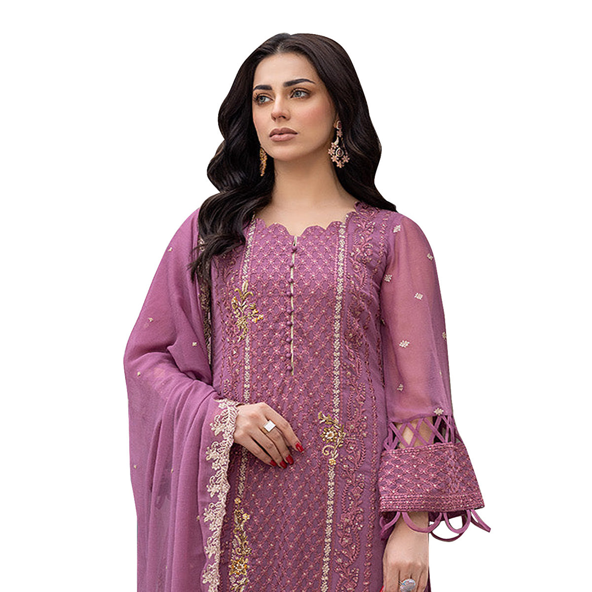 Shafnufab Women's Georgette Semi-Stiched Pakistani Suit (SF171845 Purple Free Size )