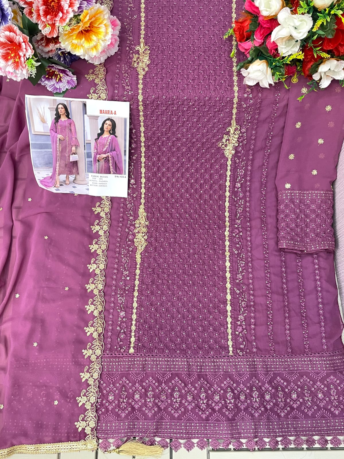 Shafnufab Women's Georgette Semi-Stiched Pakistani Suit (SF171845 Purple Free Size )