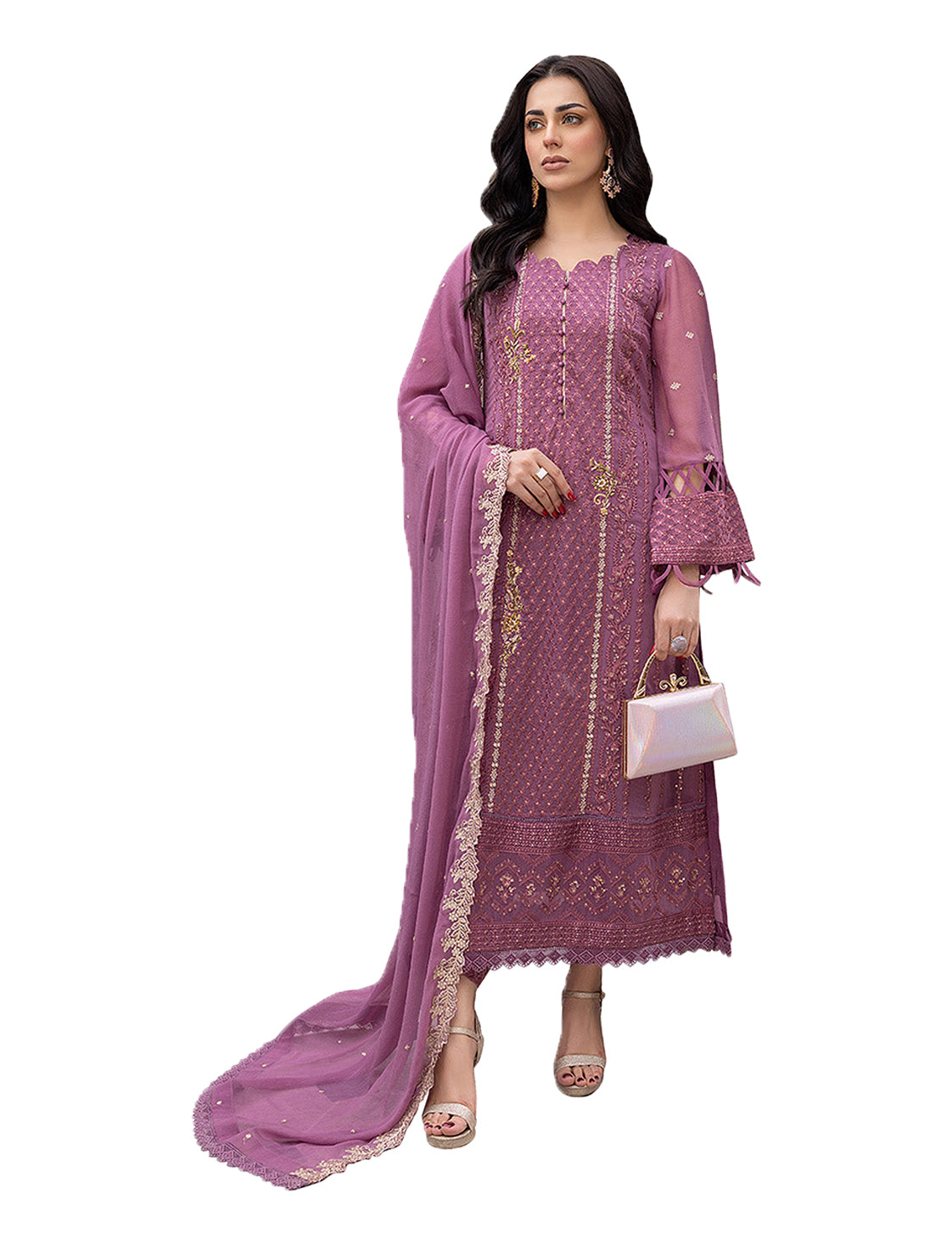 Shafnufab Women's Georgette Semi-Stiched Pakistani Suit (SF171845 Purple Free Size )
