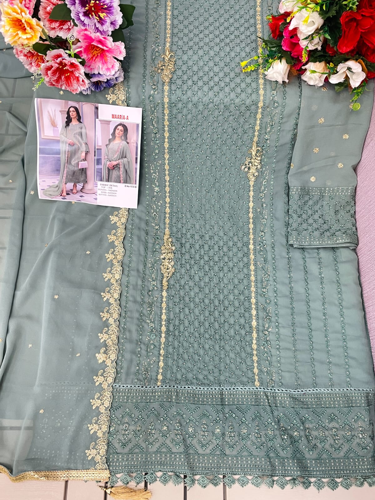 Shafnufab Women's Georgette Semi-Stiched Pakistani Suit (SF171846 Green Free Size )