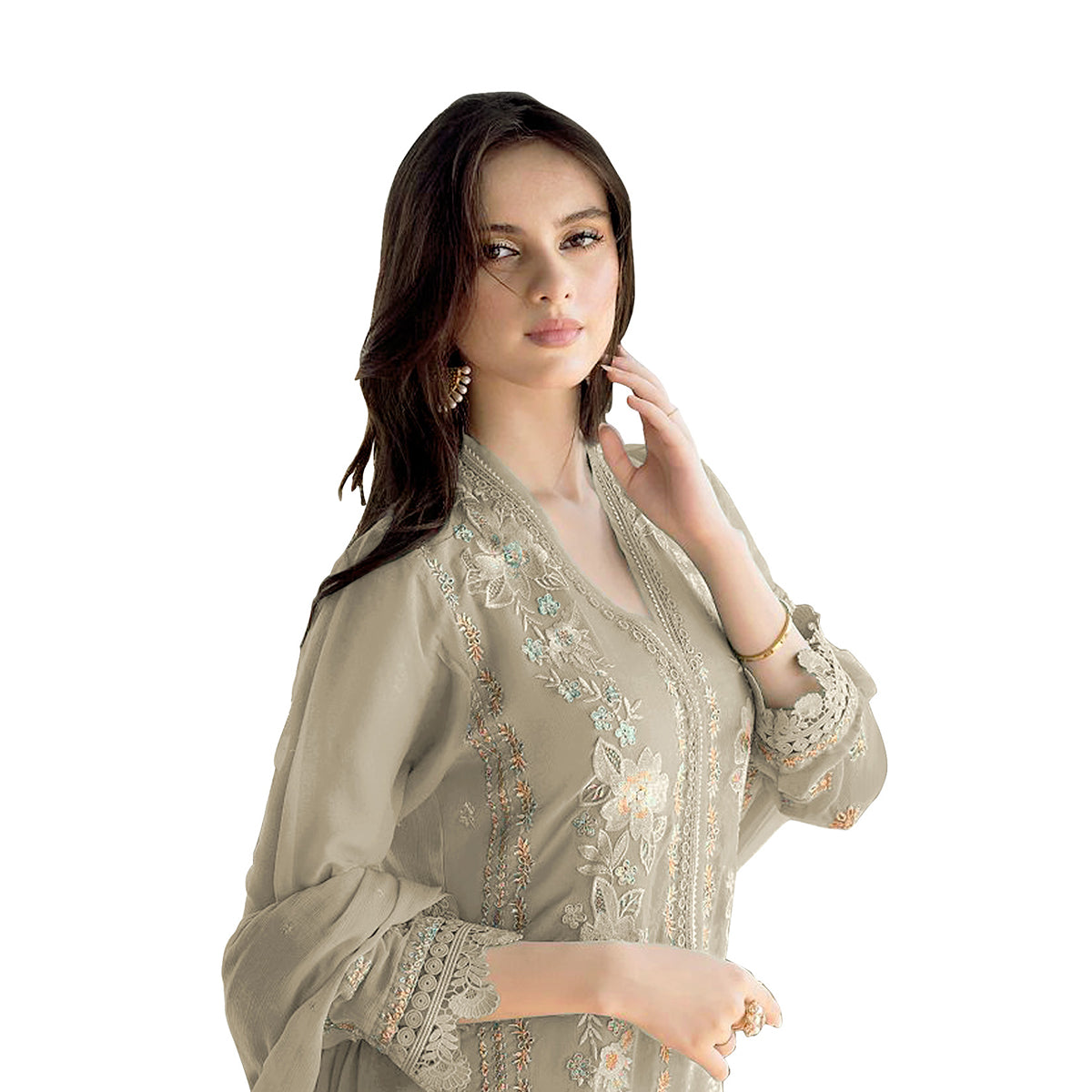 Shafnufab WOMEN'S Georgette Semi-Stiched Pakistani Suit (SF-171939 Light Green Free Size )